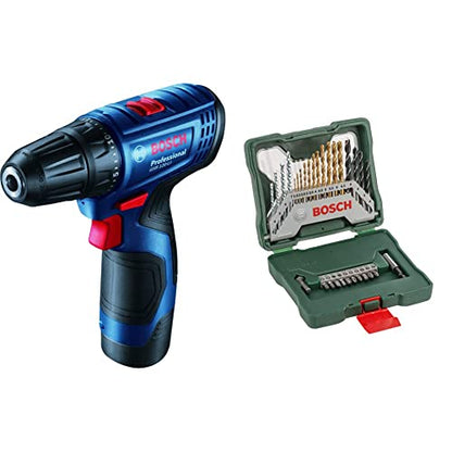 Bosch 06019G80F1 GSR120-Li कॉर्डलेस ड्रिल ड्राइवर, X30Ti ड्रिल बिट के साथ 12V सिंगल बैटरी और ड्राइवर बिट सेट (30-पीस) कॉम्बो