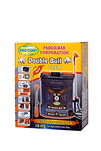 Pad Corp By Padgilwar Corporation Double Bull Battery Operated Sprayer 12Vx14 Strong Tank 18 Liter, 4 Set Of Nozzles, High Pressure Double Motor, 1.7 Ah Fast Charger, Gray, Battery Powered