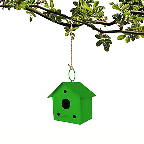 TrustBasket Colorful Metal Bird House (Green) for Outside, Patio, Backyard, Balcony and Home Garden Hanging | Beautiful Bird Nest for Bird Food and Water Feeder