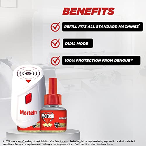 Mortein Insta5 मच्छर प्रतिरोधी | कॉम्बो पैक - मशीन + 1 रिफिल (45ml) | डेंगू मच्छरों से 100% सुरक्षा, सफेद