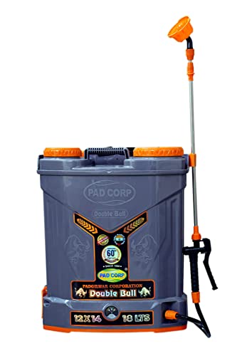 Pad Corp By Padgilwar Corporation Double Bull Battery Operated Sprayer 12Vx14 Strong Tank 18 Liter, 4 Set Of Nozzles, High Pressure Double Motor, 1.7 Ah Fast Charger, Gray, Battery Powered