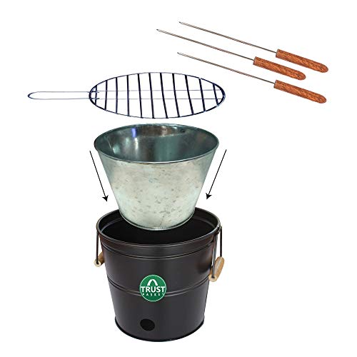 TrustBasket Portable Barbeque Bucket Set –Round Portable Charcoal BBQ Barbeque for Indoor/Outdoor and Multiuse (Black)