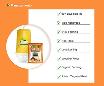Chipku Bactocera Dorsalis Fruit Fly Outdoor Eco Pheromone Trap with Lure Useful in Mango, Papaya, Sapota, Guava, Pomegranate, Sweet Fruit - Pack of 50 Yellow