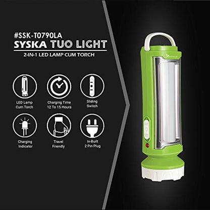 SYSKA Tuo Portable Rechargeable Led Lamp Cum Torch with Upto 4hrs Backup (Green-White) (1)