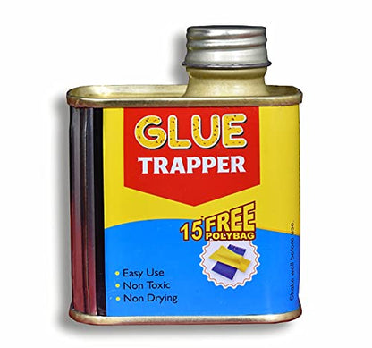 Glue Trapper Insect Killer, Non Toxic, Non Drying Glue, Organic Yellow & Blue Sticky Trap (Reusable) for Insects, Whiteflies, Aphids, Leaf Minor, Thrips, Absorbent pest Pack of 100 ML with 15 polybag