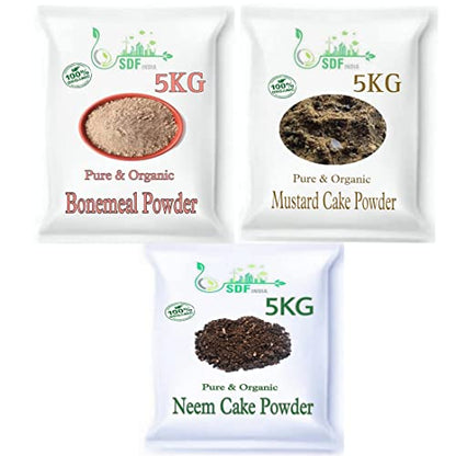 SDF INDIA Combo Pack of 3(5 KG Bonemeal Fertilizer /5KG Mustard Oil Cake /5 KG Neem Cake Powder)