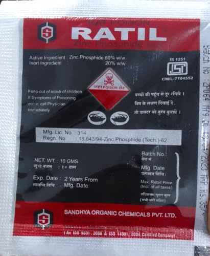 Generic Shandhya Group Ratil Rat Killer Powder 10gm- Pack of 50 | Mouse Control Rodent Powder | Zinc Phosphide 80% - Rodenticide for Rat/Mouse Control - 500gm
