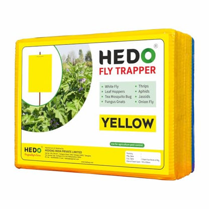 HEDO फ्लाई ट्रैपर स्टिकी शीट पीली और नीली मिक्स शीट, खेती और आउटडोर के लिए कीट पकड़ने वाली शीट थ्रिप्स, एफिड्स और व्हाइटफ्लाई को नियंत्रित करने के लिए 1 का पैक (25 पीस)