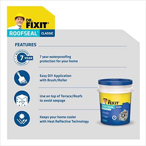 डॉ. FIXIT रूफसील क्लासिक, 4 लिटर, घरांसाठी वॉटरप्रूफिंग सोल्यूशन, टेरेस, छप्पर