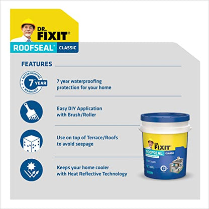 डॉ. FIXIT रूफसील क्लासिक, 4 लिटर, घरांसाठी वॉटरप्रूफिंग सोल्यूशन, टेरेस, छप्पर