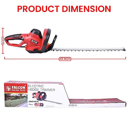 Falcon FEGT-2670 600 Watt Electric Hedge Trimmer 60cm Blade Cutting Length with Mechanical Brake & Extended Reach for Trimming Shrubs Small Trees