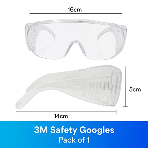 3M 1611 Safety Goggles Hard Coat Eyewear, Over The Spectalar Eye Protector, Anti Pollution Goggles For Multipurpose Use In Riding Motorcycle, Construction, Clear Transparent Goggles (Pack of 1)