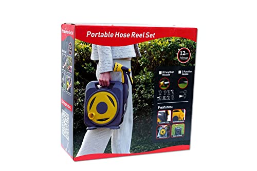 PAD CORP by PADGILWAR CORPORATION Rolling Hose Reel Retractable Hose Reel Portable Garden Hose Reels, 8 Function Sprayer Nozzle with 12M Hideaway Hose Reel for Gardening