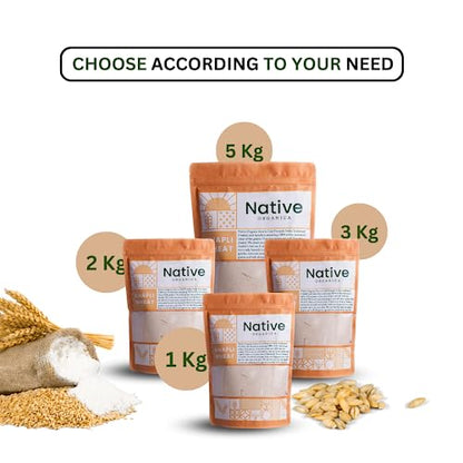 Native Organica "Hand Chakki Khapli Whole Wheat Flour (3 Kg) | Wheat Flour | High Dietary Fiber for Easy Digestion | Stoneground Emmer Wheat Flour | Khapli Atta"