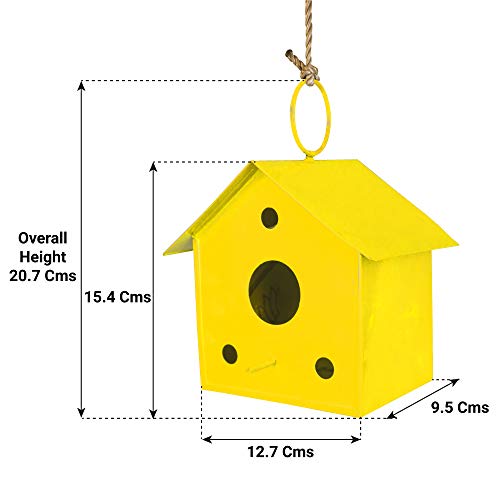 TrustBasket Colorfull Metal Bird House (Yellow) for Outside, Patio, Backyard, Balcony and Home Garden Hanging | Beautiful Bird Nest for Bird Food and Water Feeder