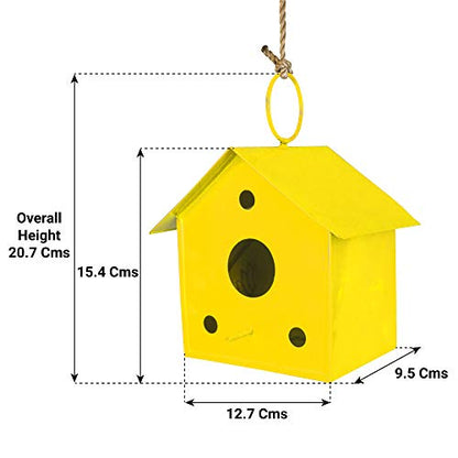 TrustBasket Colorfull Metal Bird House (Yellow) for Outside, Patio, Backyard, Balcony and Home Garden Hanging | Beautiful Bird Nest for Bird Food and Water Feeder