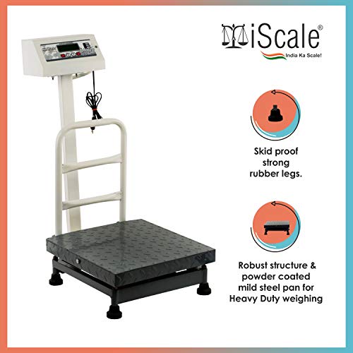 iScale Electronic Platform Weighing Scale 100kg Capacity 10g Accuracy Weight Machine Digital for Shop, Commercial and Industrial use Mild Steel Heavy Platform size 16x16 Inches (400x400mm)