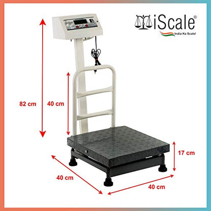 iScale Electronic Platform Weighing Scale 100kg Capacity 10g Accuracy Weight Machine Digital for Shop, Commercial and Industrial use Mild Steel Heavy Platform size 16x16 Inches (400x400mm)