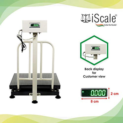 iScale Electronic Platform Weighing Scale 300kg Capacity 20g Accuracy Weight Machine Digital for Shop, Commercial and Industrial use with Mild Steel Heavy Platform size 24x24 Inches (600x600mm)