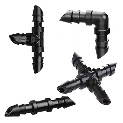 Pinolex® 1/4 4mm Feeder Line Drip Irrigation Fittings Kit 40 Piece Set for Dripping Pipe Tubing - Tees, Elbows, Straight, 4way - Barbed Connectors Parts for tube Sprinkler Garden Systems (pack of 40)