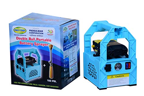 Pad Corp Double Bull Portable Battery Operated Sprayer 12Volt x 12Amp, Super Strong Body Contains One Feet Gun for Washing and Spraying, Great Battery Capacity with 1.7 Amp Fast Charger.