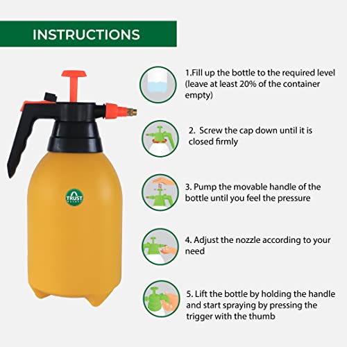 TrustBasket Pressure Sprayer 2 LTR | Sprayer Bottle for Plants | Gardening Water Pump Sprayer | Plant Spray Bottle for Garden | Yellow Color