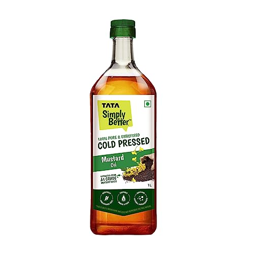 Tata Simply Better Pure and Unrefined Cold Pressed Mustard Oil, Naturally Cholesterol Free, Mustard Oil with Rich Aroma & Flavour of Real Mustard Seeds, Can Be Used in Daily Cooking, Multipurpose Usage, A1 Grade Mustard Seeds, Purity in Every Drop, 1L