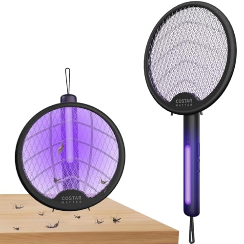 Foldable Swivel Mosquito Racket, 2 in 1 Mosquito Bat USB Rechargeable, Bug Zapper Electric Fly Swatter with UV Light Lamp, Hangable Mosquito Swatter Racket w/Long Lasting Lithium-ion Battery