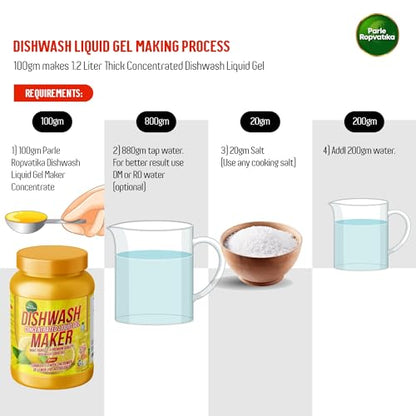 Parle Ropvatika DIY 20 Liter Dishwash Liquid Gel Maker 1kg Lemon Fragrance, Leaves No Residue, Grease Cleaner For All Utensils (DIY: 20 Liter in 1kg (Lemon))