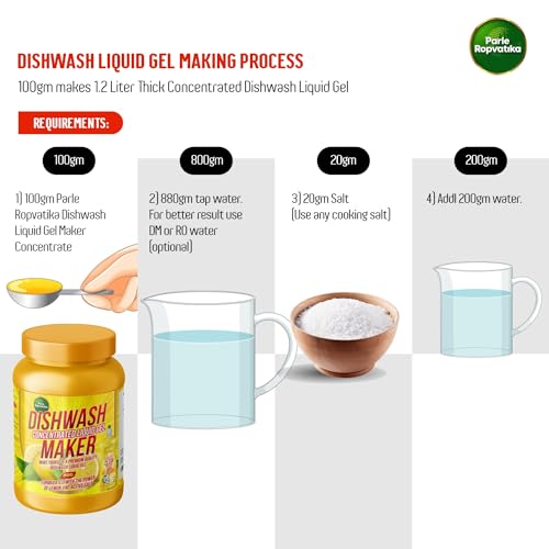 पार्ले रोपवाटिका DIY 10 लीटर डिशवॉश लिक्विड जेल मेकर (500 ग्राम) जार नींबू, नींबू की खुशबू के साथ, कोई अवशेष नहीं छोड़ता, सभी बर्तनों के लिए ग्रीस क्लीनर (DIY: 10 लीटर 500 ग्राम में)