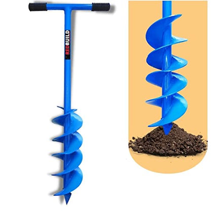 REDBUILD™ Dual Blade Earth Auger Hole Digger, Heavy Duty Drilling Machine, Garden Auger Drill Rapid Planter, Fence Post Manual Digging Soil Auger for Planting Trees | Agriculture Tools for Farming