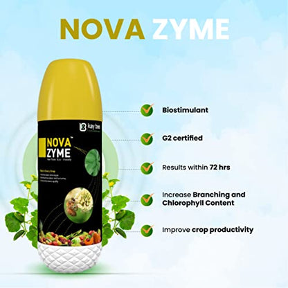 NOVA Zyme | Seaweed Extract Liquid Concentrate | Plant Growth Regulator for Gardens and Agriculture | Helps to Boost Flowering and Fruiting | Helps to Improve Tillering | Kay Bee Bio Organics | 1 Lit.