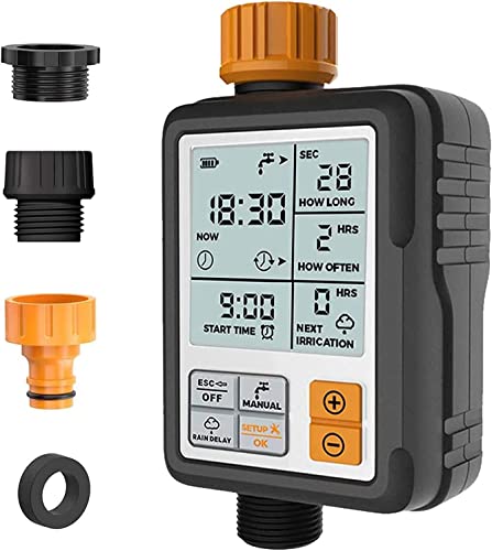 Pinolex® Drip Irrigation Water Timer Digital Controller Fully Automatic Adapters Batteries Included Child Lock Feature Garden Lawn Hose Faucet System Auto & Manual Mode 3Inch Large Screen Pack of 2