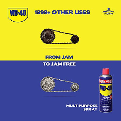 पिडिलाइट WD-40, बहुउद्देशीय कार केयर स्प्रे, 420 मिलीलीटर जंग हटाने वाला, स्नेहक, दाग हटाने वाला, शक्तिशाली चिमनी क्लीनर, डीग्रीज़र, और बाइक चेन क्लीनर और चेन ल्यूब (341 ग्राम)