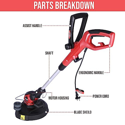 FALCON FEGT-1390 Electric Grass Trimmer 600W Weed Remover Machine Heavy Duty Lightweight Brush Cutter Tool for Garden and Yard