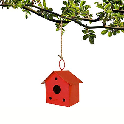 TrustBasket Colorfull Metal Bird House (Red) for Outside, Patio, Backyard, Balcony and Home Garden Hanging | Beautiful Bird Nest for Bird Food and Water Feeder