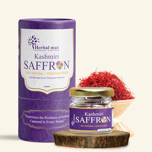 Herbal max Original Kashmiri Mongra Saffron/Kesar (A+++ Grade) for Pregnant Women, Biryani, Beauty, Cooking and Sweets | 100% Natural & Untouchable | 2 gram