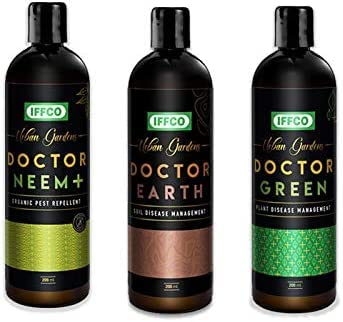 Organic Pesticide & Fungicide Combo for Plants & Soil - Attack Insects, Pests, Bugs, Nematode, Fungal & Bacterial Disease - Dr Neem+, Dr Earth, Dr Green (150ml Each)