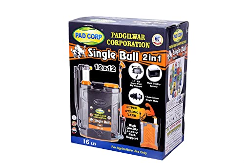 Pad Corp By Padgilwar Corporation Single Bull 2In1 Manual Battery Operated Sprayer Pump 12Volt X 12Amp With 16Ltank Capacity 1.7Amp For Farm & Garden Contains 4 Accessories 6 Months Battery Warranty