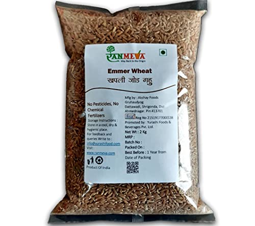 RANMEVA Way Back To The Origin Organic Emmer-Khapli-Long Wheat 2 kg, Low Gluten No Chemical fertilizers and pesticides Used