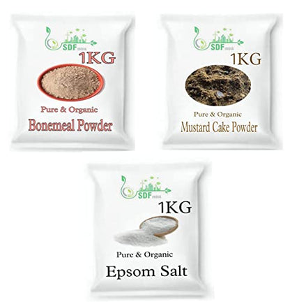 SDF INDIA Three in One Combo Pack (1 Kg Bonemeal Fertilizer+1 Kg Mustard Oil Cake +1 Kg Epsom Salt )