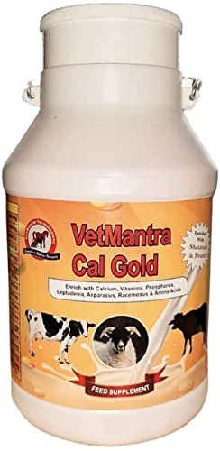 VetMantra Cal Gold 5 LTR, गाय, भैंस, बकरी, भेड़, घोड़े, कुत्ते, बिल्ली, सुअर, डेयरी पशुओं के लिए दूध बढ़ाने वाला, विटामिन और खनिज, पशु चिकित्सा कैल्शियम, चेलेटेड फीड सप्लीमेंट, 1 ​​पीस के लिए कैल्शियम