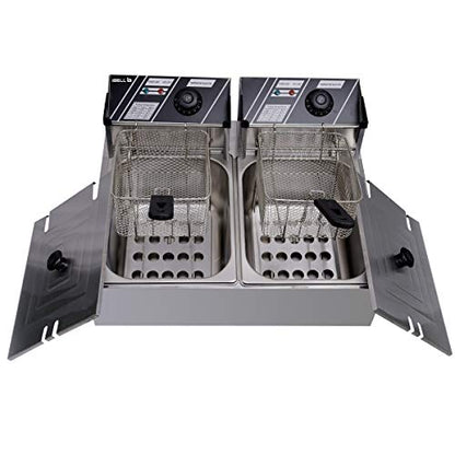 iBELL DF620P Deep Fryer Electric 12 Litre Stainless Steel 2500W, Double Tank/Basket, Variable Temperature Control, Silver