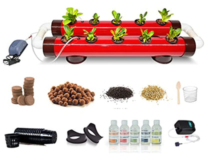 Pindfresh Hydroponics Kit for home - PindPipe Duo - 10 Plants, Good for Leafy Greens - Beginners hydroponic System - Reusable - for Indoor/Outdoor hydroponics - Seeds Included (red)