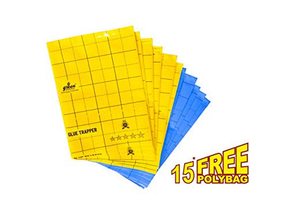 Glue Trapper Insect Killer, Non Toxic, Non Drying Glue, Organic Yellow & Blue Sticky Trap (Reusable) for Insects, Whiteflies, Aphids, Leaf Minor, Thrips, Absorbent pest Pack of 100 ML with 15 polybag