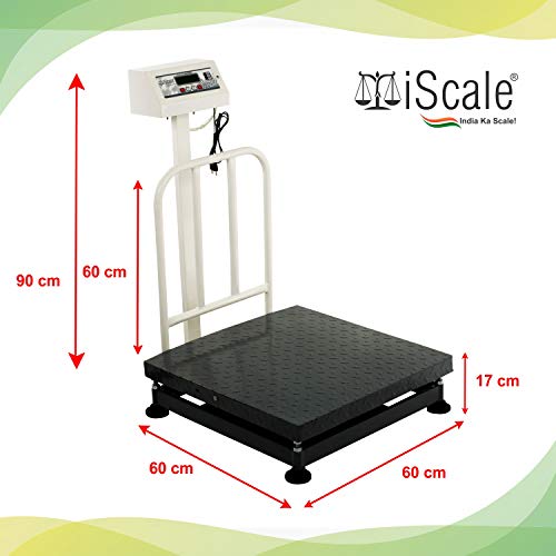 iScale Electronic Platform Weighing Scale 300kg Capacity 20g Accuracy Weight Machine Digital for Shop, Commercial and Industrial use with Mild Steel Heavy Platform size 24x24 Inches (600x600mm)