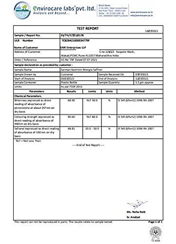 laboratory tested pure saffron