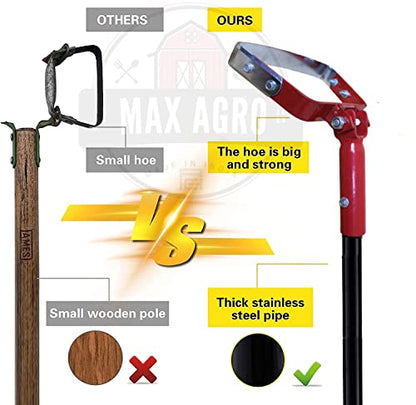 REDBUILD™ Heavy Duty Hand Weeder with Handle (5 Feet Handle) | Manual Weeder for Agriculture | Weed Remover | Weed Removal Equipment | Agriculture Tools for Farming | Stirrup Hoe
