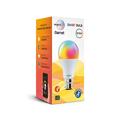 wipro B22D 12.5W Wi-Fi Smart LED Bulb with Music Sync for Amazon Alexa & Google Assistant (Pack of 1, Multicolor)