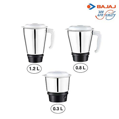 Bajaj Rex 500W Mixer Grinder with Nutri-Pro Feature, 3 Jars, White